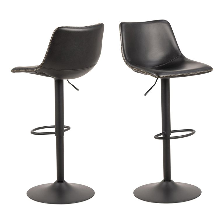 Oregon Barstool - Set of 2 - Black Faux Leather - Gas Lift - with Back