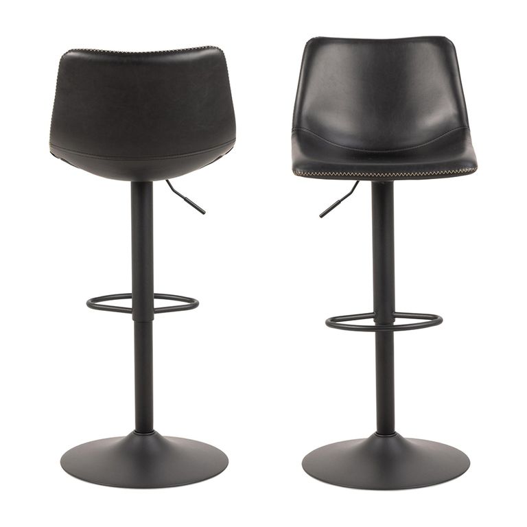 Oregon Barstool - Set of 2 - Black Faux Leather - Gas Lift - with Back