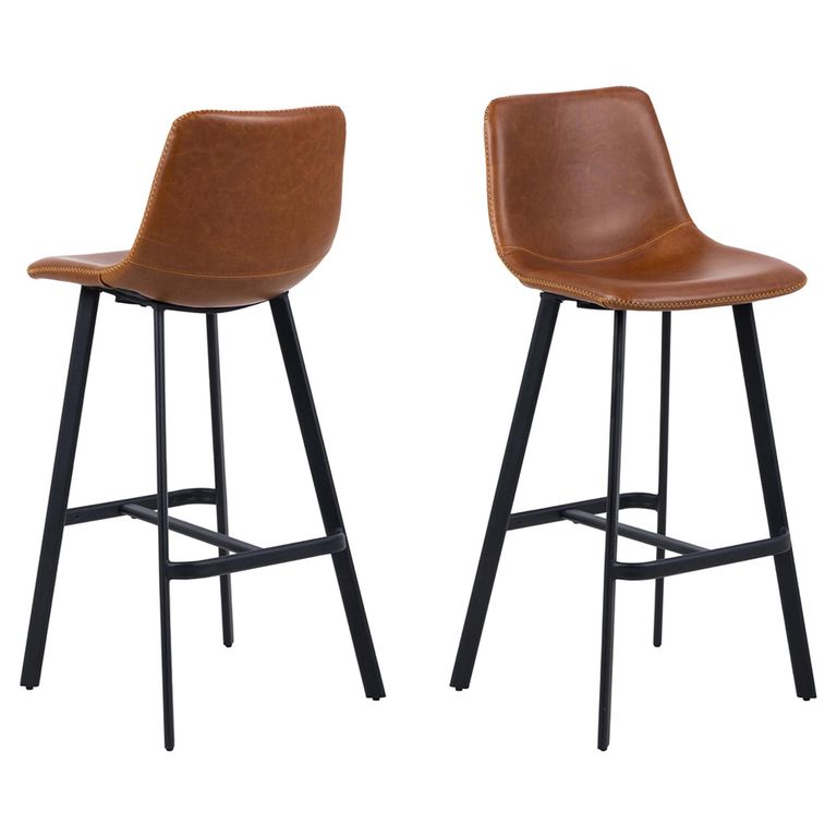 Oregon Barstool - Set of 2 - Tan Faux Leather - with Back