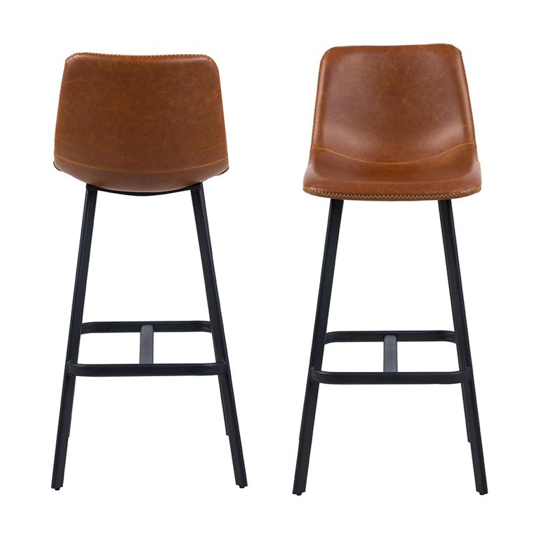 Oregon Barstool - Set of 2 - Tan Faux Leather - with Back
