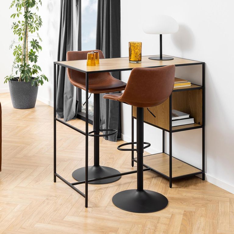 Oregon Barstool - Set of 2 - Tan Faux Leather - Gas Lift - with Back