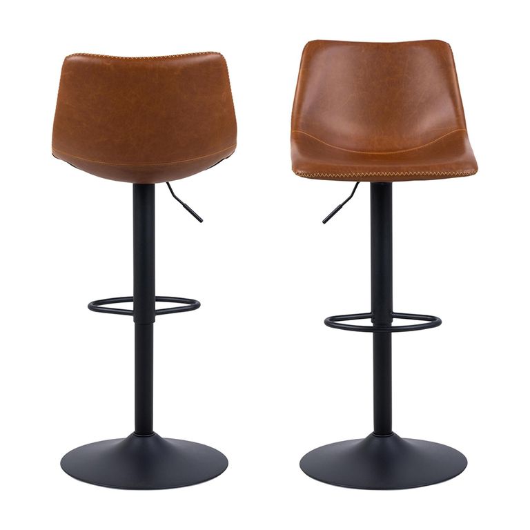 Oregon Barstool - Set of 2 - Tan Faux Leather - Gas Lift - with Back