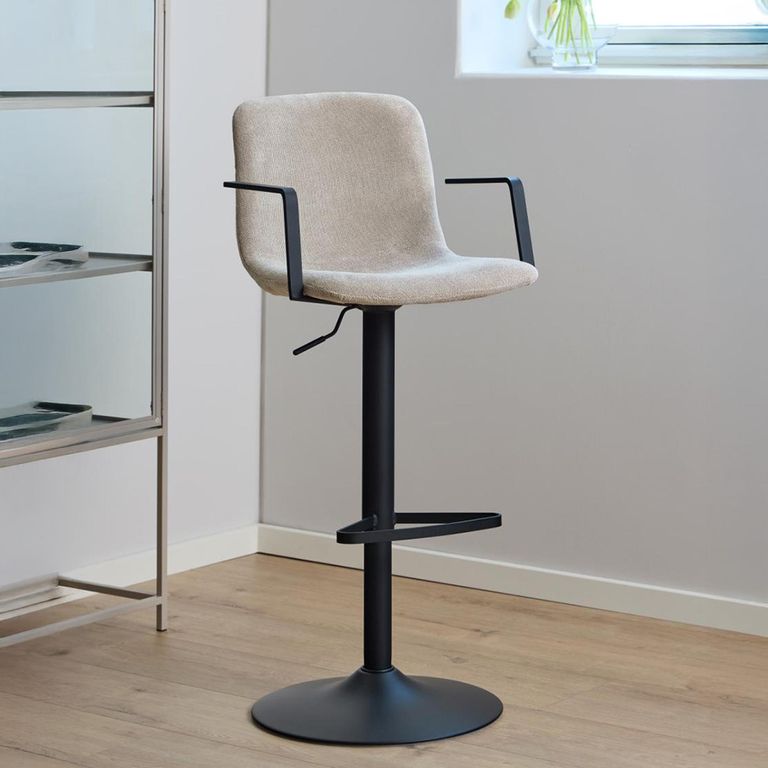 Pablo Barstool - Set of 2 - Beige Chenille Fabric - with Back