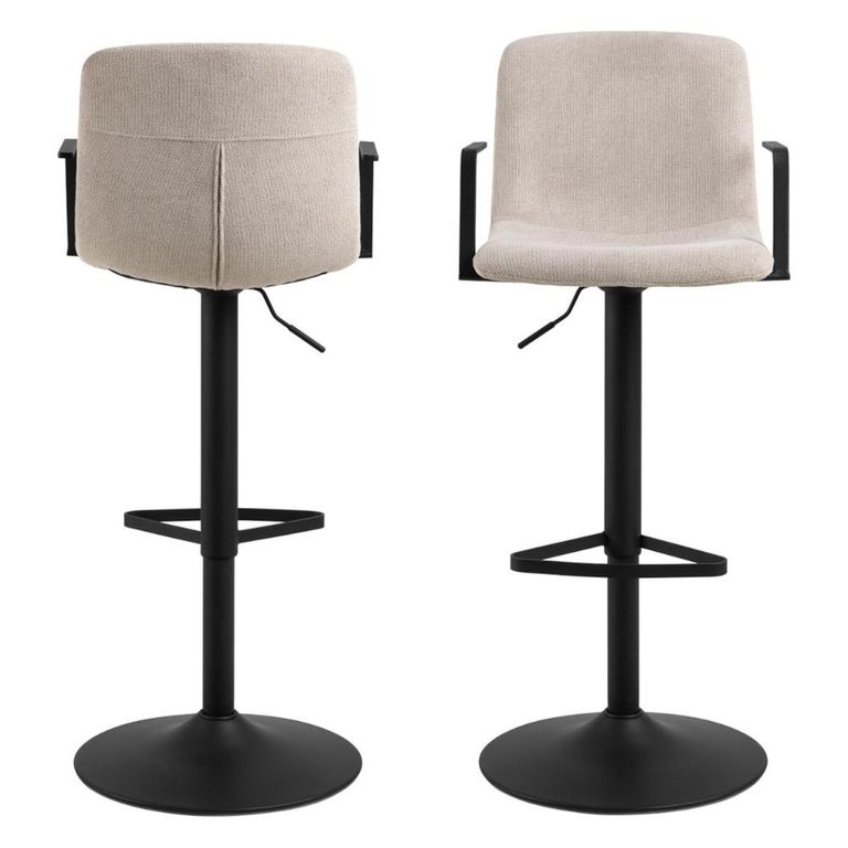 Pablo Barstool - Set of 2 - Beige Chenille Fabric - with Back