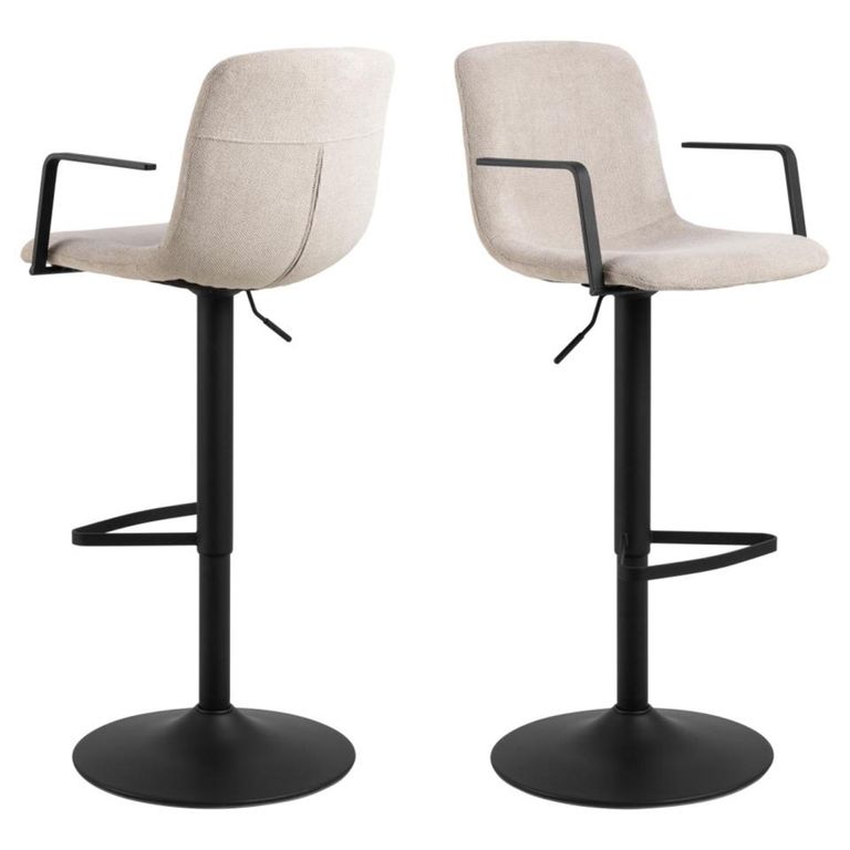 Pablo Barstool - Set of 2 - Beige Chenille Fabric - with Back