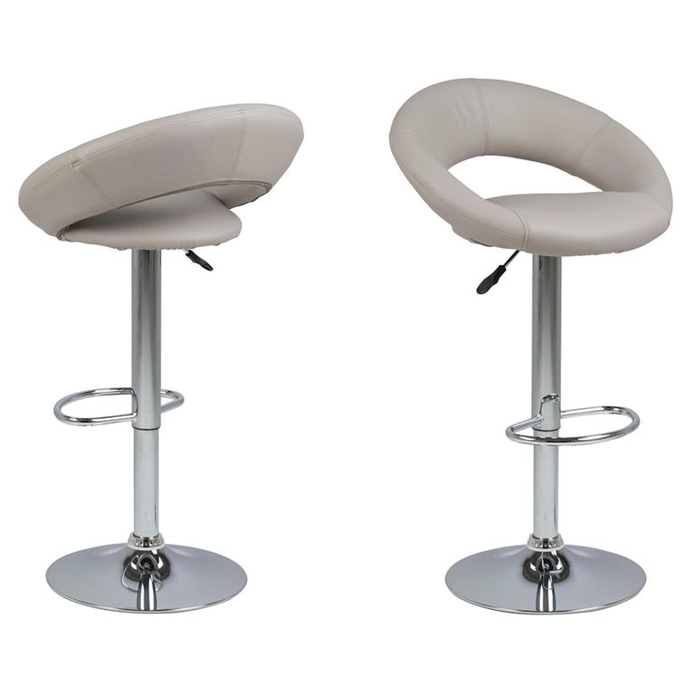 Plump Barstool - Set of 2 - Taupe Faux Leather - Chrome - Gas Lift