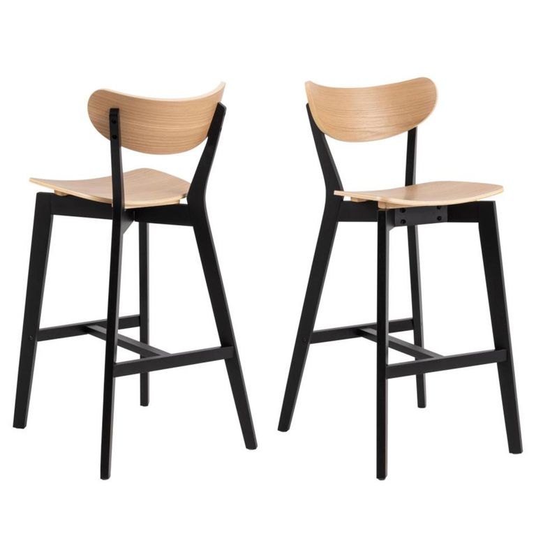 Roxby Barstool - Set of 2 - Oak and Black - with Back