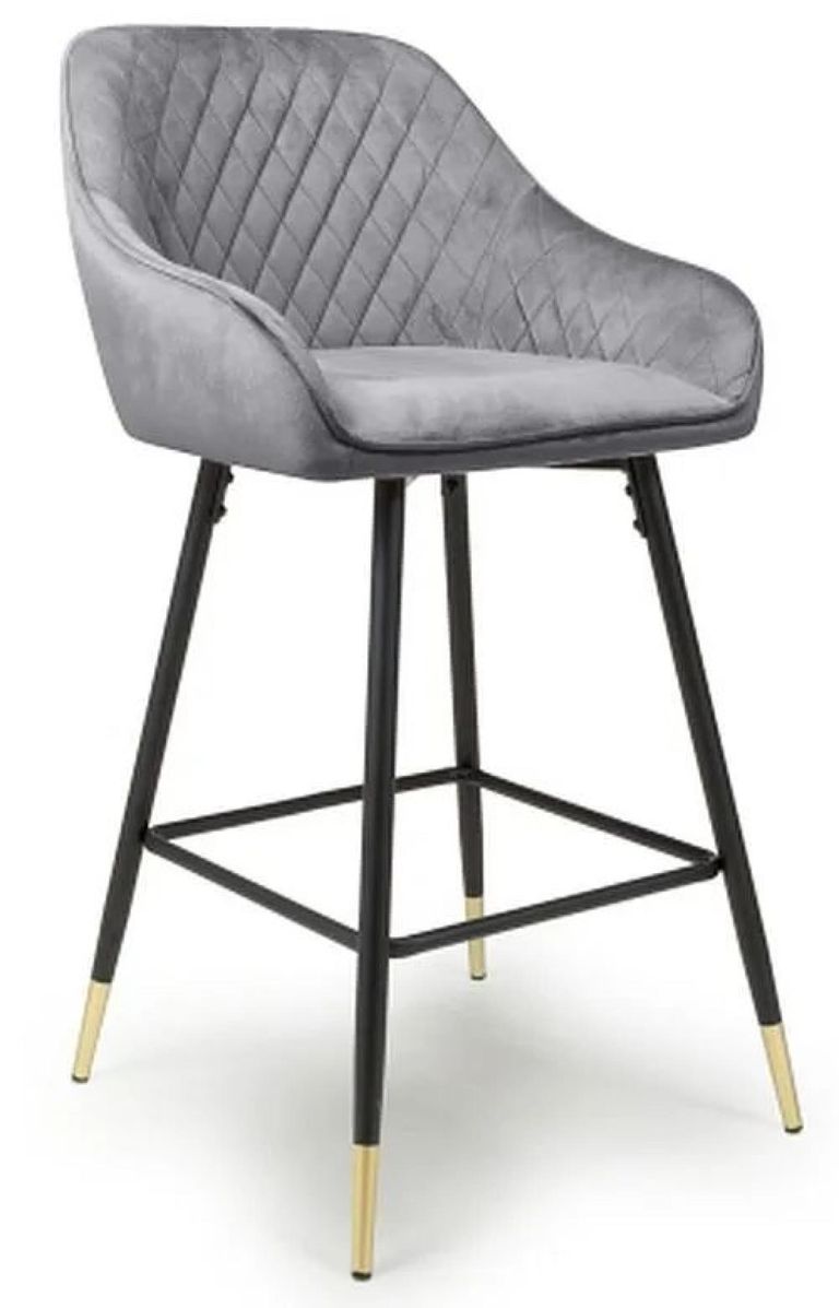 2 x Savanna Brushed Grey Velvet Barstool