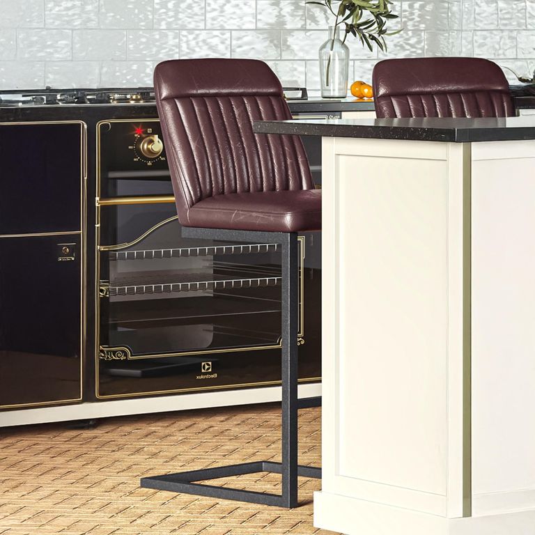 Vintage Barstools - Set of 2 - Brown Faux Leather - Cantilever Base