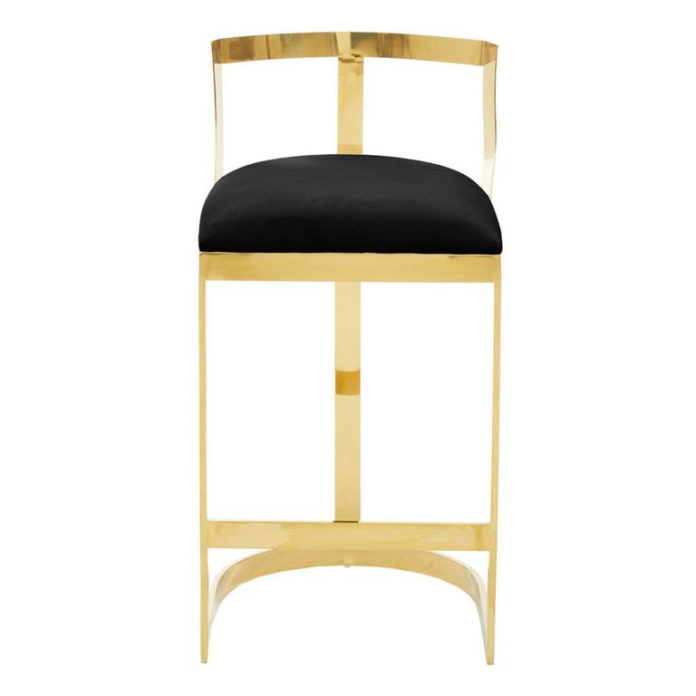Azalea Barstool - Black Velvet Fabric with Gold Metal