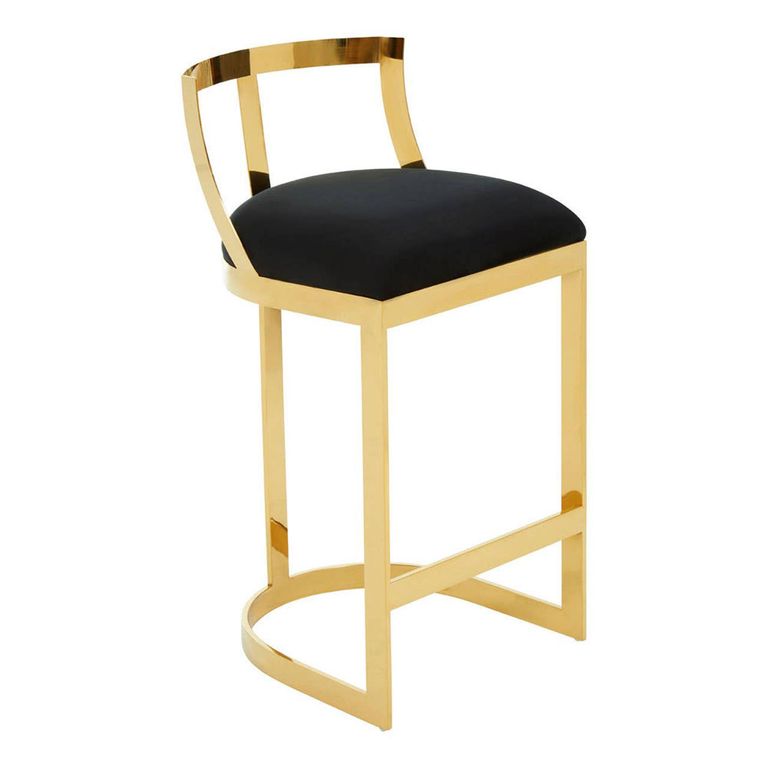 Azalea Barstool - Black Velvet Fabric with Gold Metal