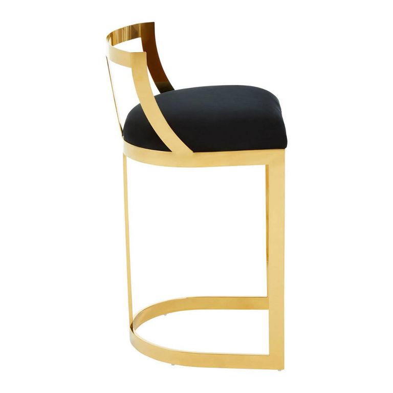 Azalea Barstool - Black Velvet Fabric with Gold Metal