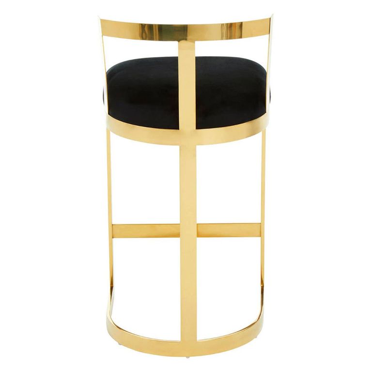 Azalea Barstool - Black Velvet Fabric with Gold Metal