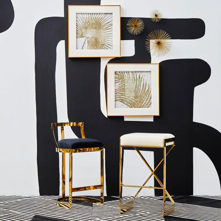 Azalea Barstool - Black Velvet Fabric with Gold Metal