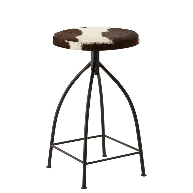Boho Barstool - Cowhide - Industrial - Round