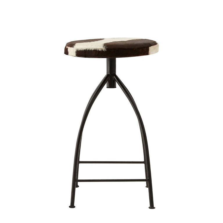 Boho Barstool - Cowhide - Industrial - Round