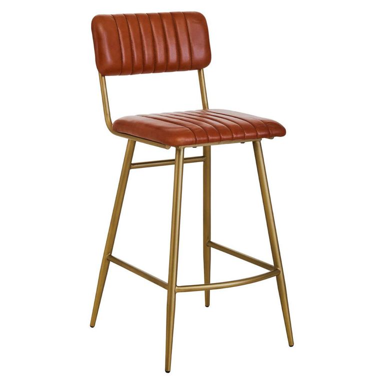 Buffalo Bar Chair - Tan - Leather with Gold Metal Frame