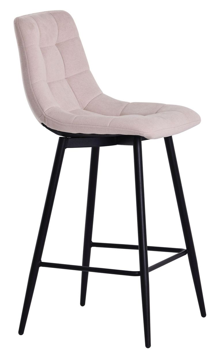 Corona Beige Velvet Fabric High Back Barstool with Black Metal Legs