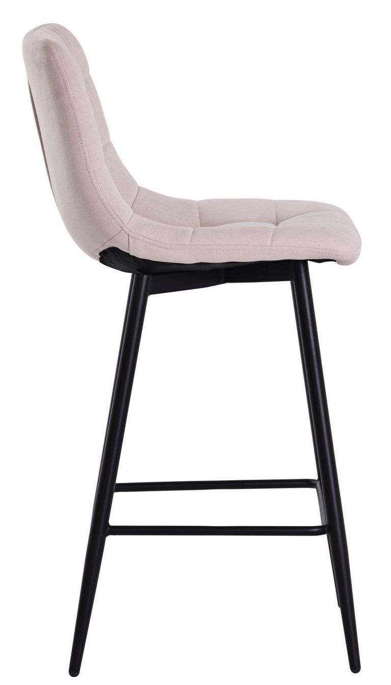 Corona Beige Velvet Fabric High Back Barstool with Black Metal Legs