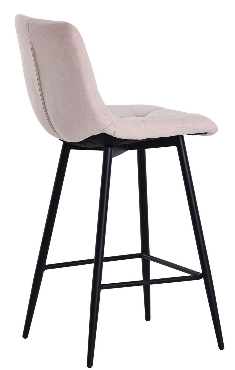 Corona Beige Velvet Fabric High Back Barstool with Black Metal Legs
