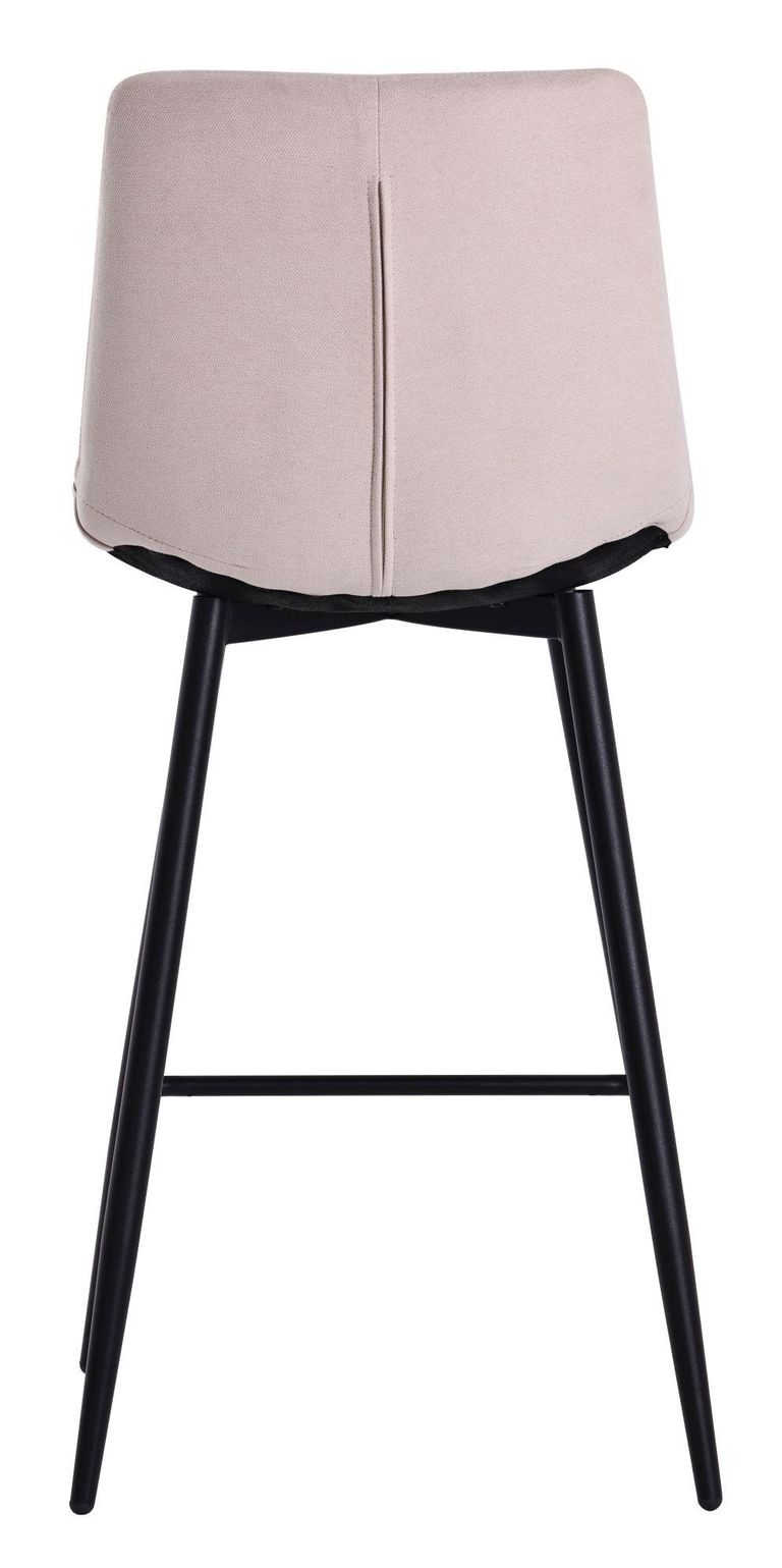 Corona Beige Velvet Fabric High Back Barstool with Black Metal Legs