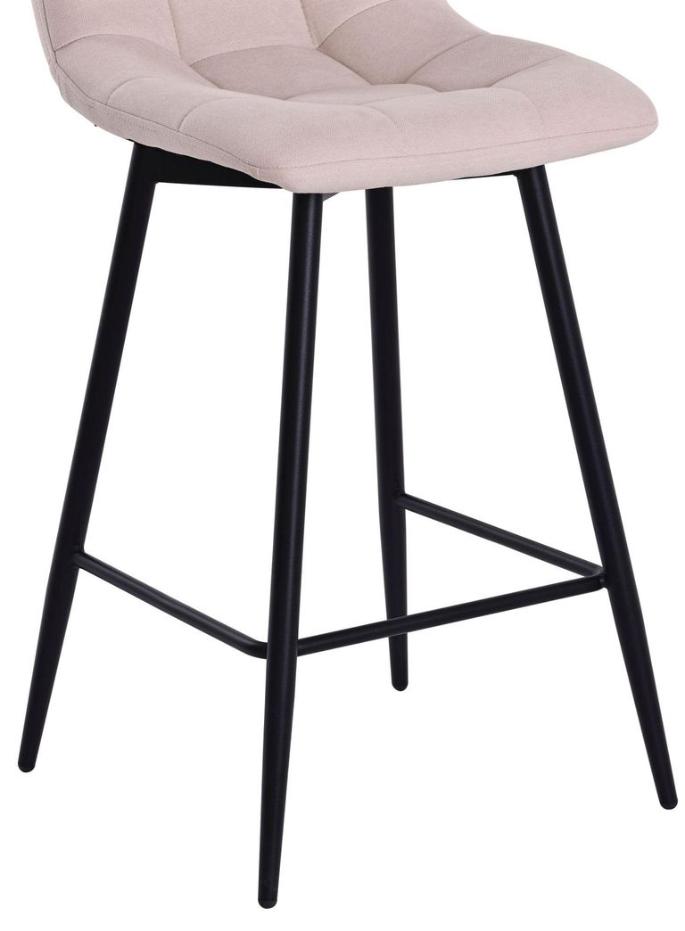 Corona Beige Velvet Fabric High Back Barstool with Black Metal Legs