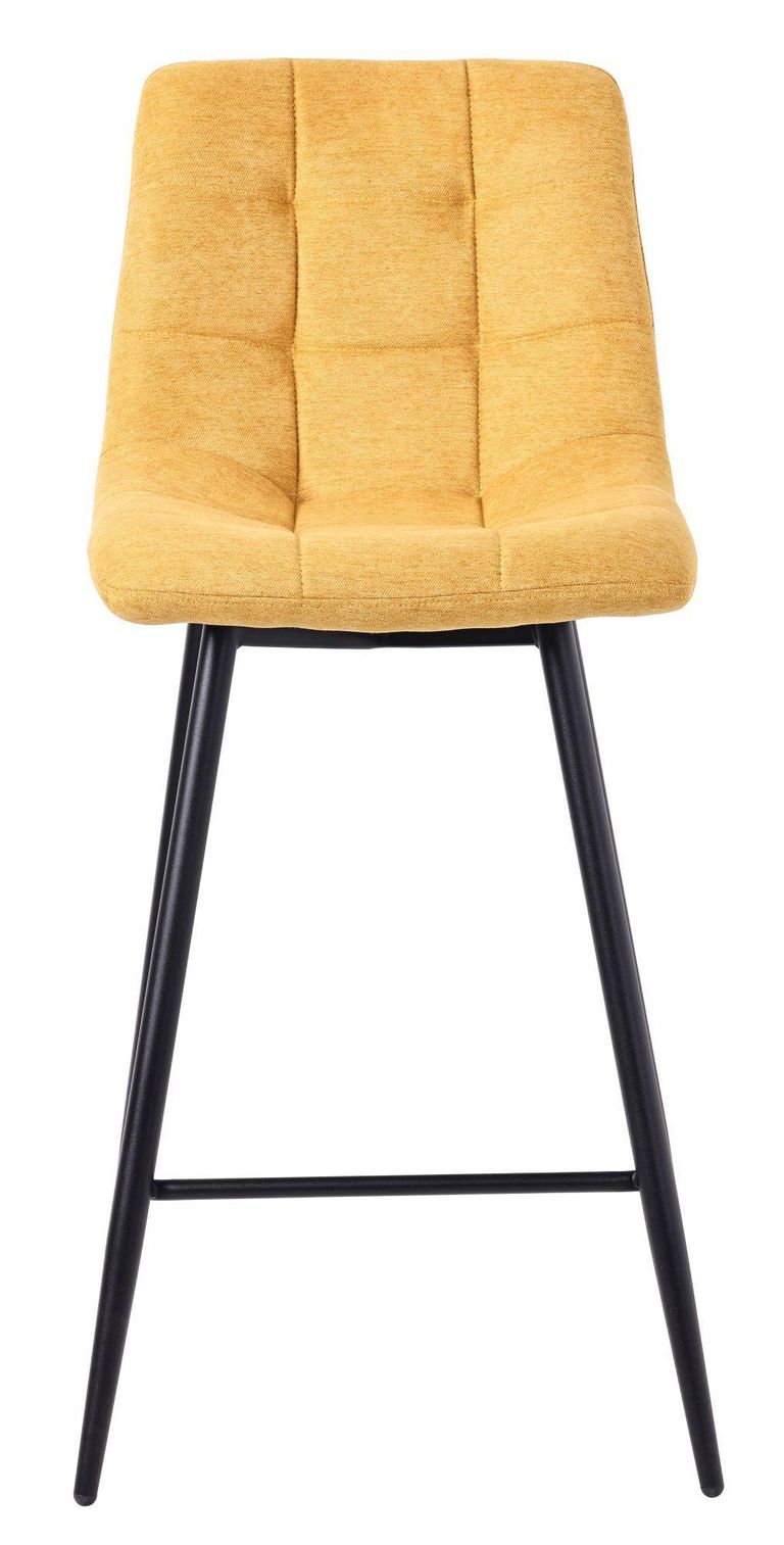 Corona Yellow Velvet Fabric High Back Barstool with Black Metal Legs