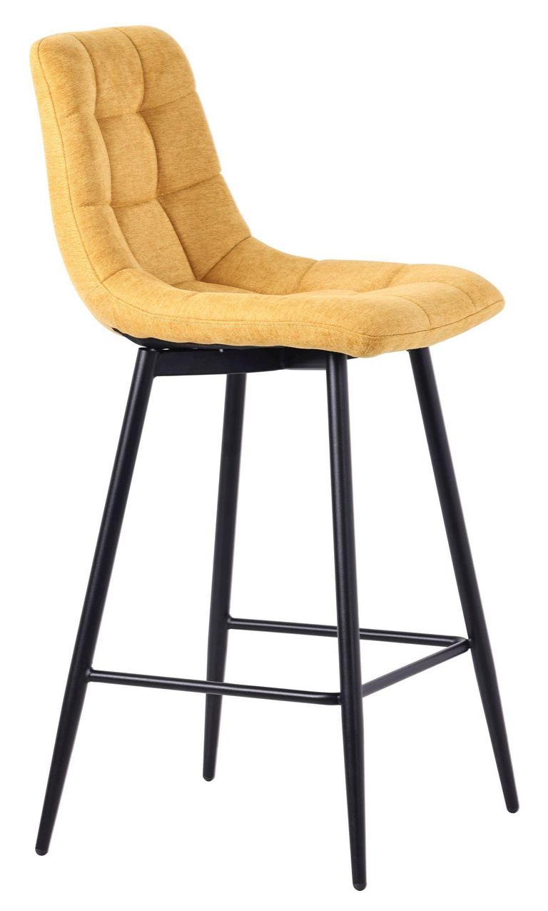 Corona Yellow Velvet Fabric High Back Barstool with Black Metal Legs