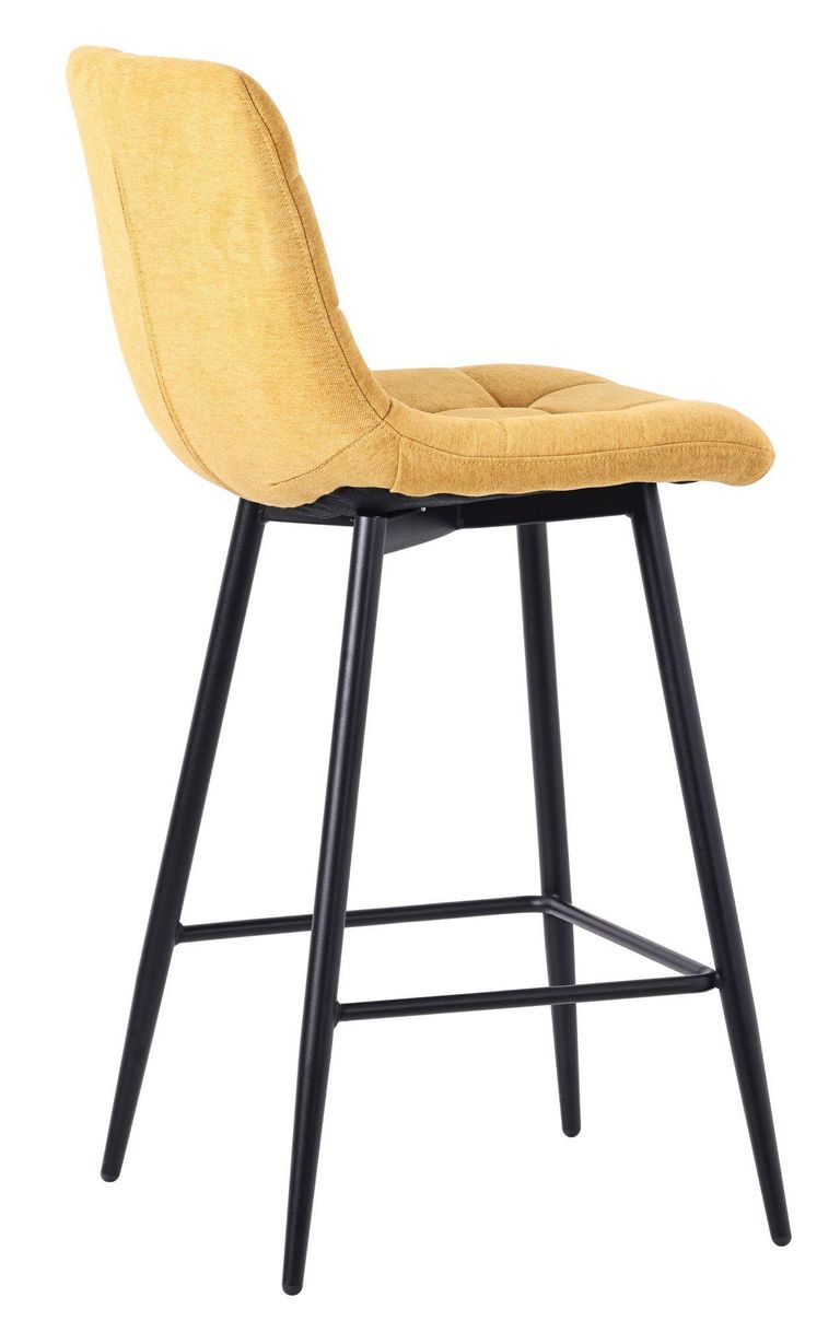 Corona Yellow Velvet Fabric High Back Barstool with Black Metal Legs