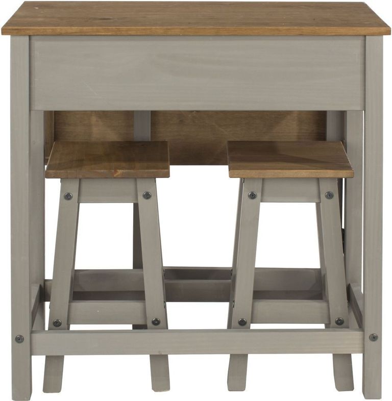 Corona Grey Mexican Pine Drop Leaf Table with 2 Stools