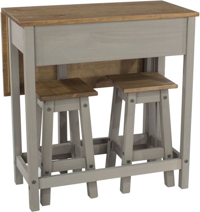 Corona Grey Mexican Pine Drop Leaf Table with 2 Stools