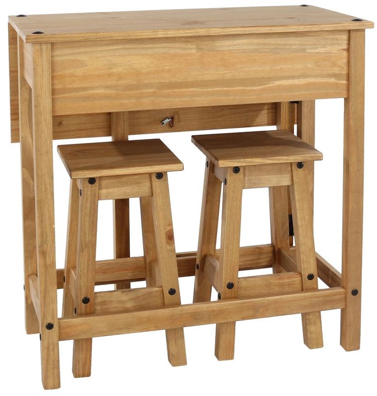 Corona Pine Mexican Drop Leaf Table with 2 Stools