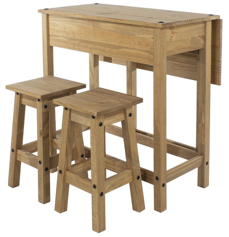 Corona Pine Mexican Drop Leaf Table with 2 Stools