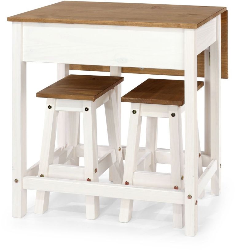 Corona White Mexican Pine Drop Leaf Table with 2 Stools