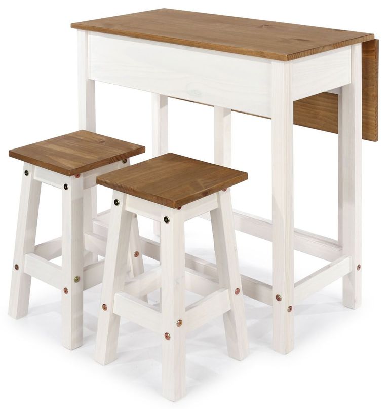 Corona White Mexican Pine Drop Leaf Table with 2 Stools