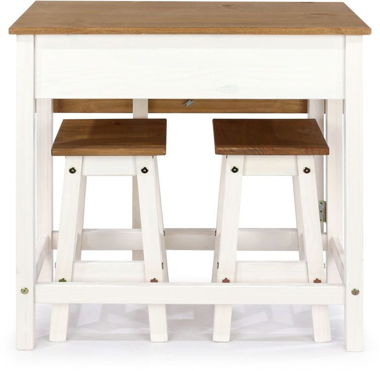 Corona White Mexican Pine Drop Leaf Table with 2 Stools