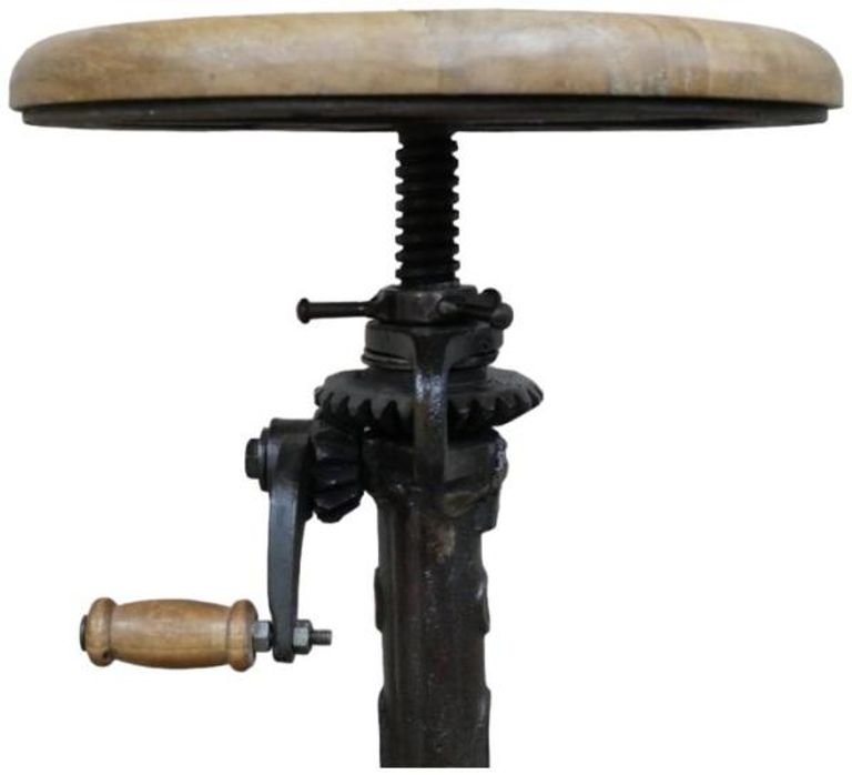 Stool - Adjustable - Round - Mango Wood and Metal