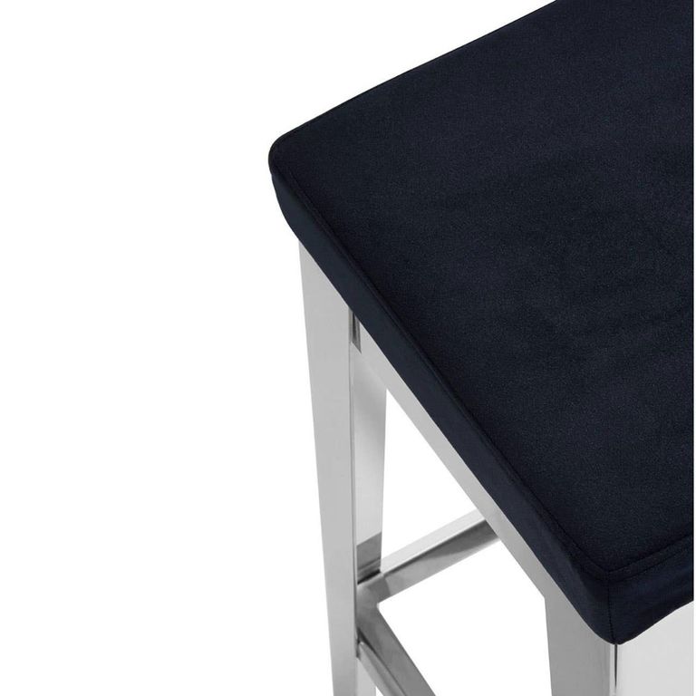 Horizon Barstool - Black Velvet Fabric with Silver Metal