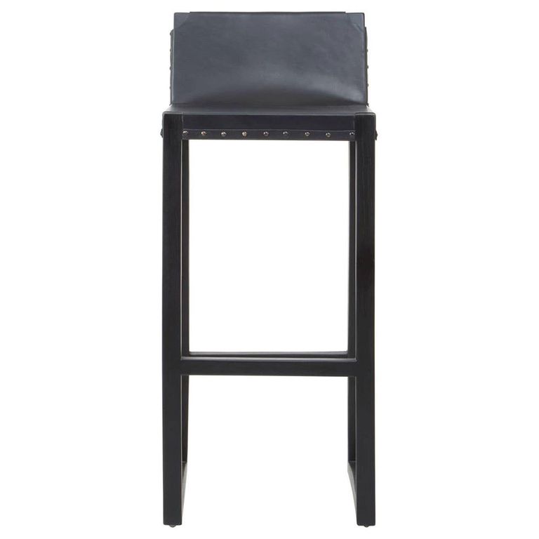 Kendari Barstool - Black Leather with Teak Wood
