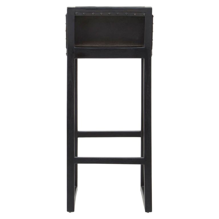 Kendari Barstool - Black Leather with Teak Wood