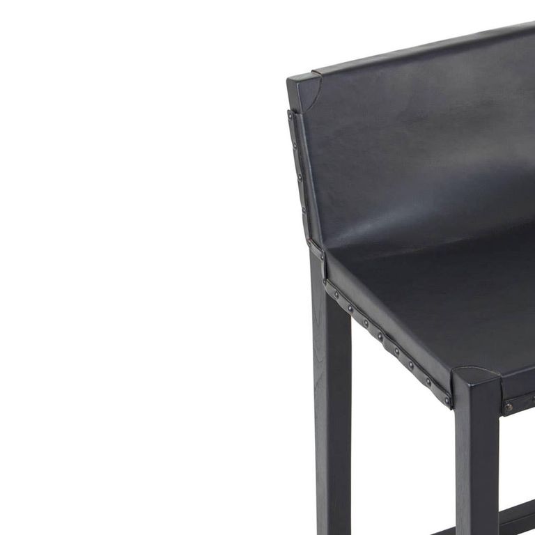 Kendari Barstool - Black Leather with Teak Wood