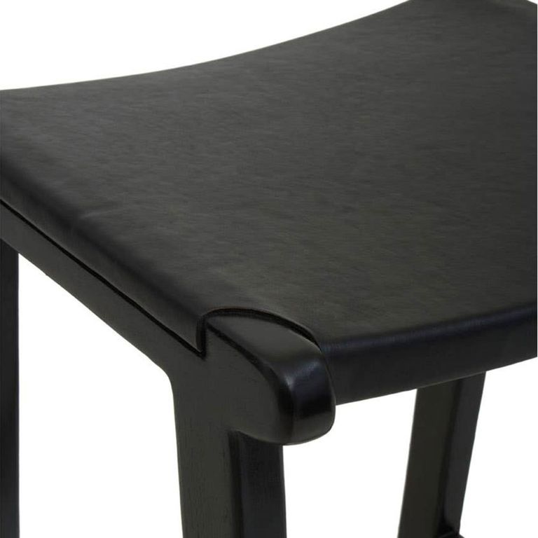 Kendari Barstool - Black Leather with Teak Wood