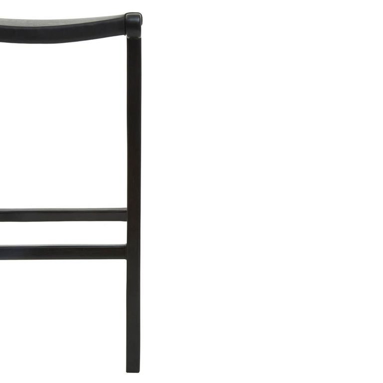 Kendari Barstool - Black Leather with Teak Wood