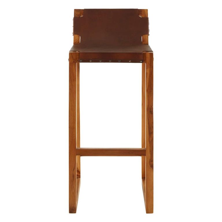 Kendari Barstool - Brown Leather with Teak Wood