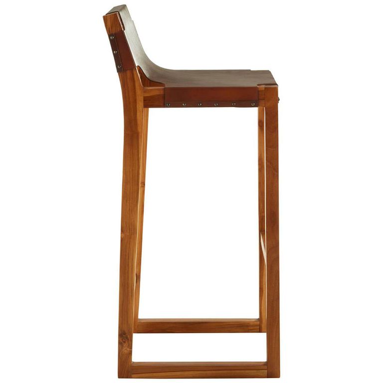 Kendari Barstool - Brown Leather with Teak Wood