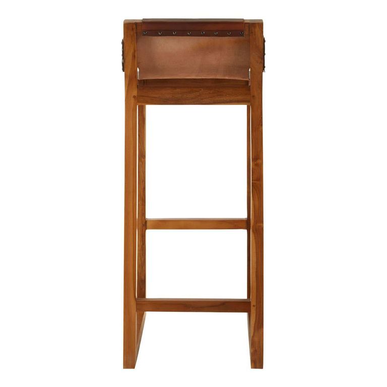 Kendari Barstool - Brown Leather with Teak Wood