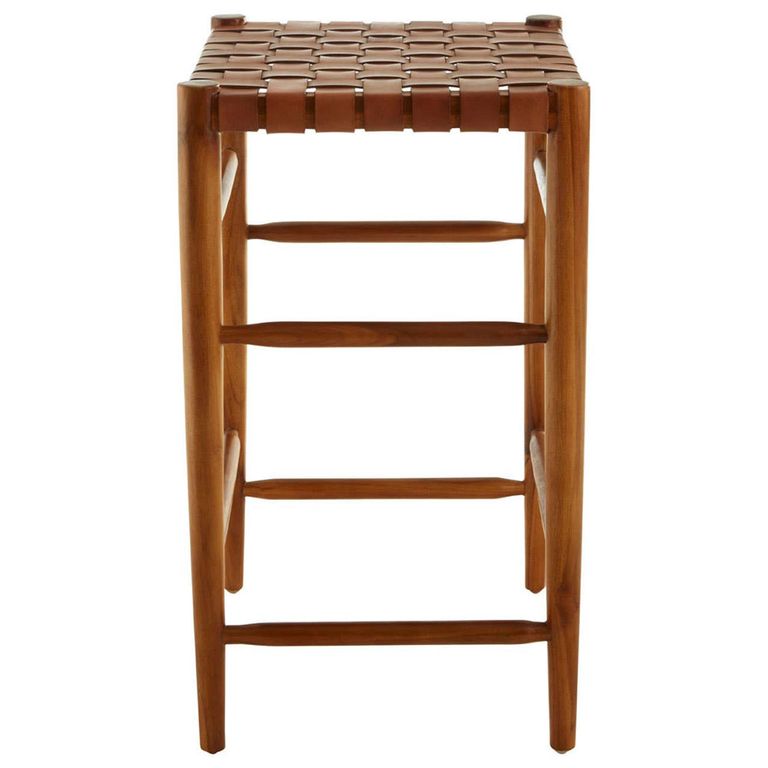 Kendari Barstool - Brown Leather with Teak Wood