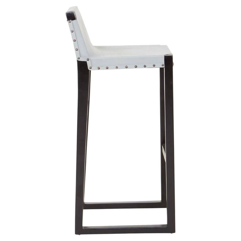 Kendari Barstool - Grey Leather with Teak Wood