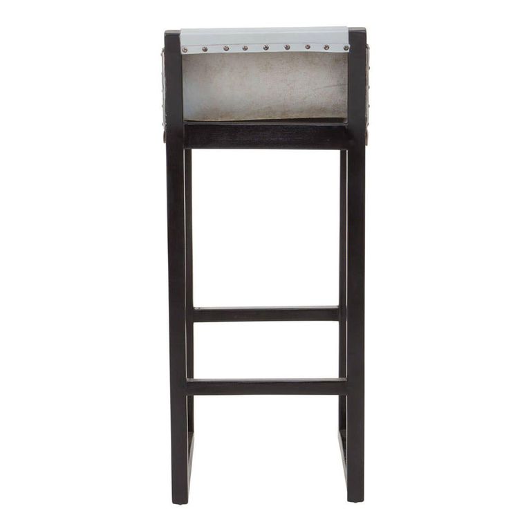 Kendari Barstool - Grey Leather with Teak Wood