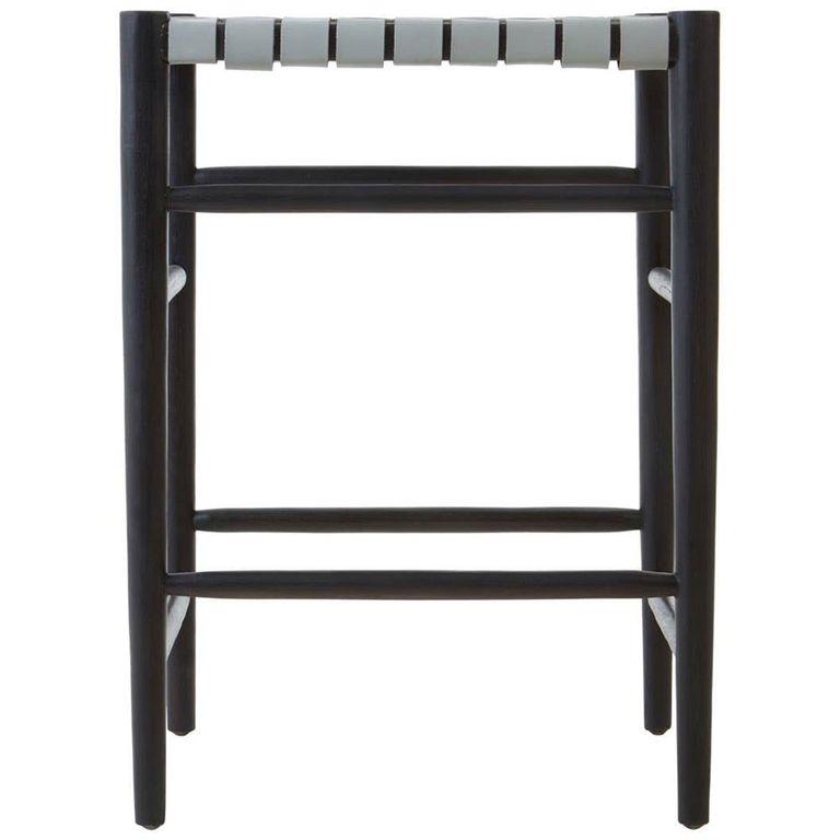 Kendari Barstool - Grey Leather with Teak Wood